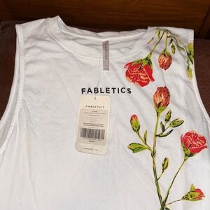 Fabletics White and Red Floral Muscle Tee NWT